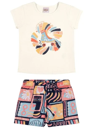 Elian - Conjunto Curto Infantil Menina Estampada Bege - ELIAN