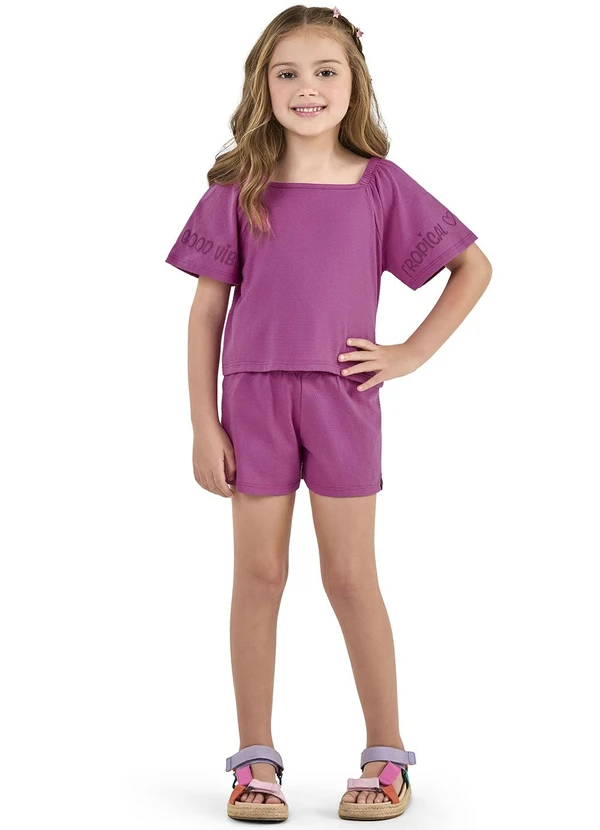 Elian - Conjunto Curto Infantil Menina Rosa