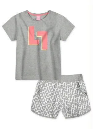 Lilica Ripilica - Conjunto Curto Malha Menina Cinza - LILICA RIPILICA