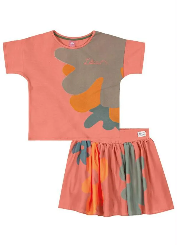 Lilica Ripilica - Conjunto Curto Malha Menina Laranja