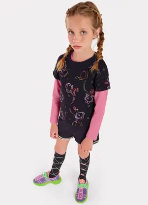 Lilica Ripilica - Conjunto Curto Moletom Menina Infantil Preto - LILICA RIPILICA
