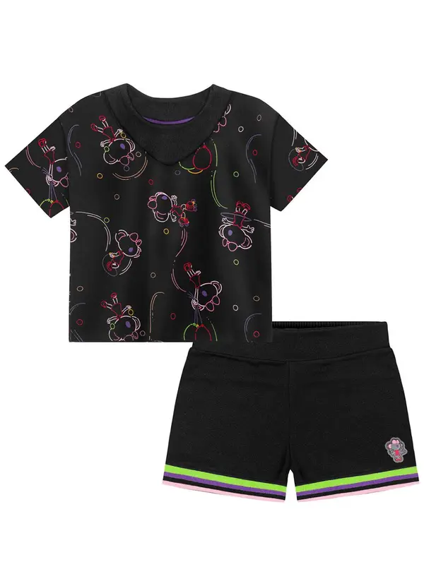 Lilica Ripilica - Conjunto Curto Moletom Menina Infantil Preto 2