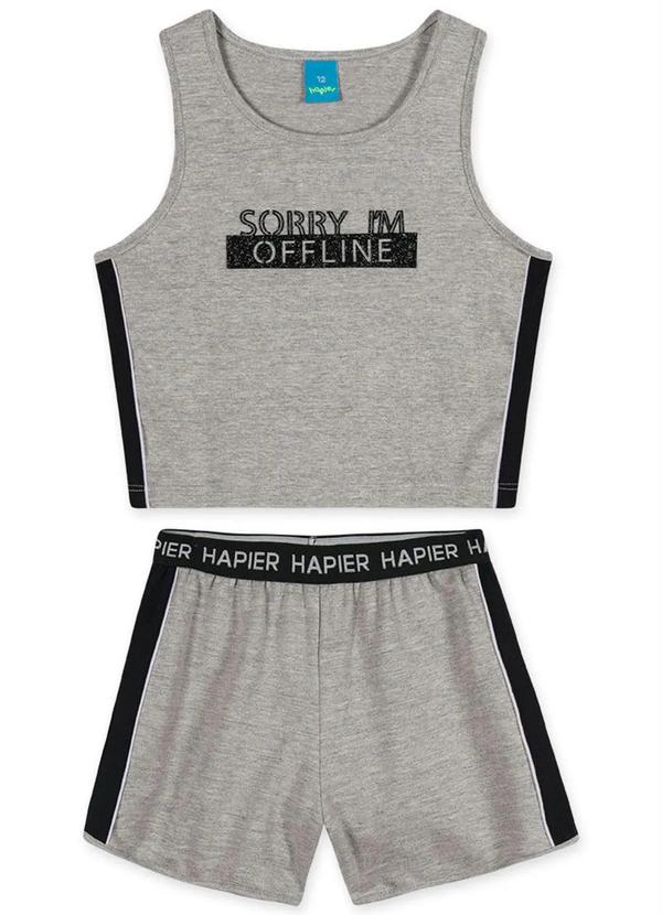 Hapier - Conjunto Curto Moletom Juvenil Feminino Cinza