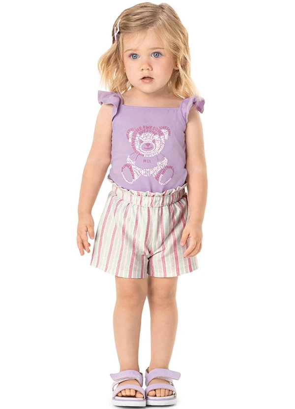 Marisol - Conjunto Curto Ursinho Infantil Lilas