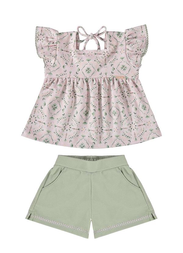 Kiki - Conjunto de Blusa com Shorts Infantil Verde 3