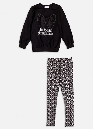 Momi - Conjunto de Jacquard com Laço de Moletom Preto - MOMI