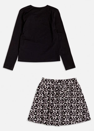 Momi - Conjunto de Jacquard com Laço e Strass Preto - MOMI