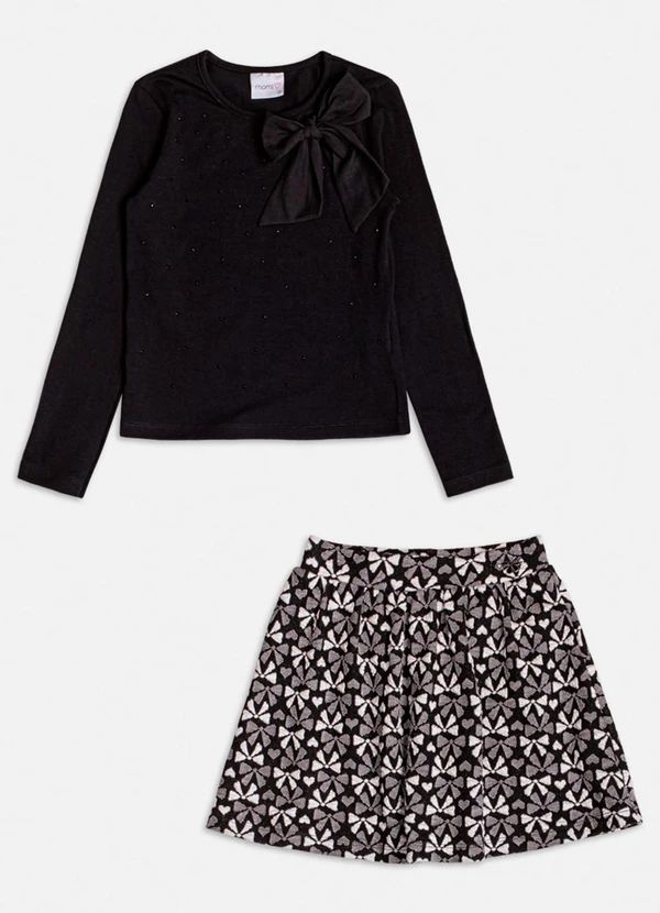 Momi - Conjunto de Jacquard com Laço e Strass Preto