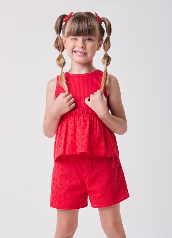 Bimbi - Conjunto de Laise Vermelho com Babado Vermelho