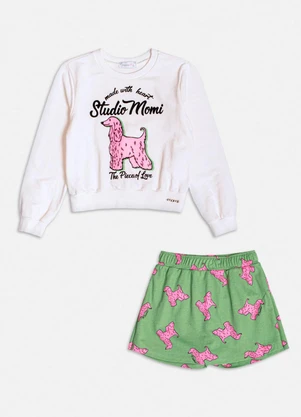 Momi - Conjunto de Moletom com Estampa de Dog Branco - MOMI
