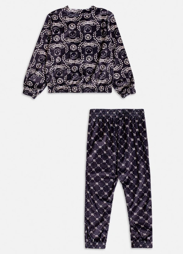 Momi - Conjunto de Plush com Estampa de Ursinhos Preto 4