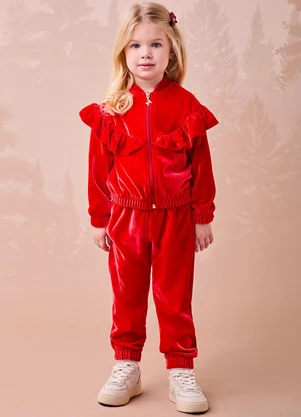 Momi - Conjunto de Plush Velvet com Babado Vermelho - MOMI