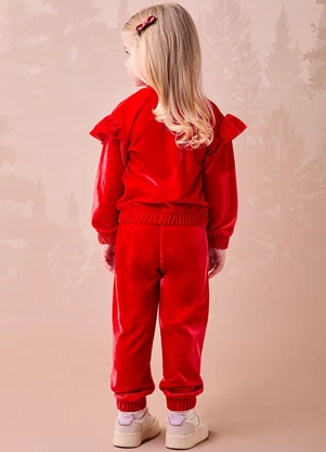 Momi - Conjunto de Plush Velvet com Babado Vermelho - MOMI
