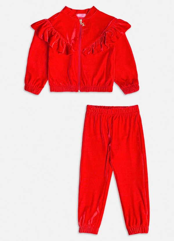 Momi - Conjunto de Plush Velvet com Babado Vermelho 3