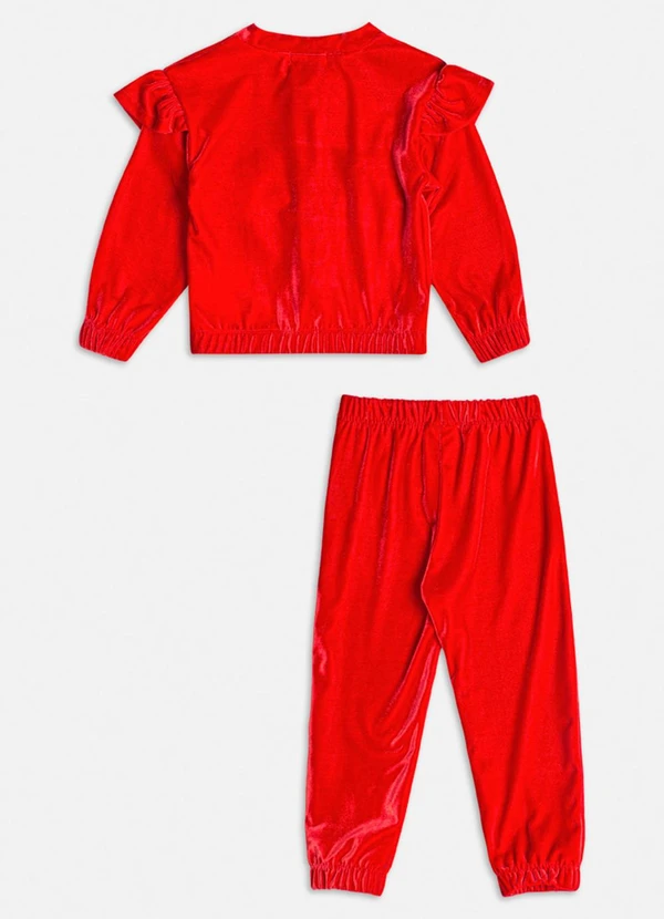 Momi - Conjunto de Plush Velvet com Babado Vermelho 4