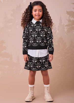 Momi - Conjunto de Tricot com Ursinhos Preto - MOMI