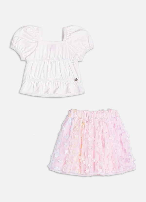 Momi - Conjunto de Tule com Flores 3d Branco 3