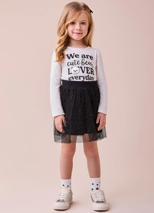 Momi - Conjunto de Tule com Patch de Ursinha Branco - MOMI