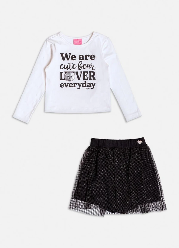 Momi - Conjunto de Tule com Patch de Ursinha Branco 5