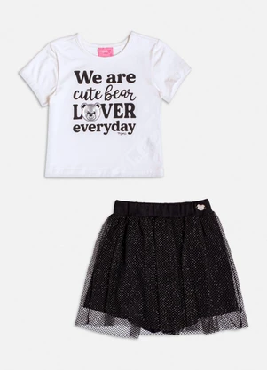 Momi - Conjunto de Tule com Patch de Ursinha Branco - MOMI