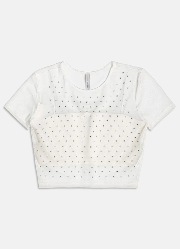 I Am - Conjunto de Tule Off com Strass Off White