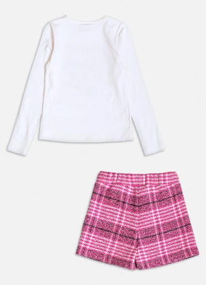 Momi - Conjunto de Tweed Xadrez com Corações Rosa - MOMI