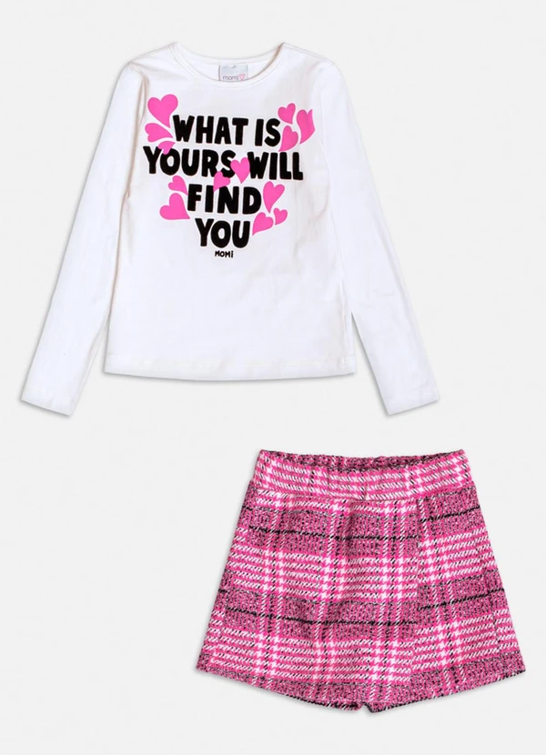 Momi - Conjunto de Tweed Xadrez com Corações Rosa