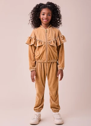 Momi - Conjunto de Veludo Alemão com Babado Bege - MOMI