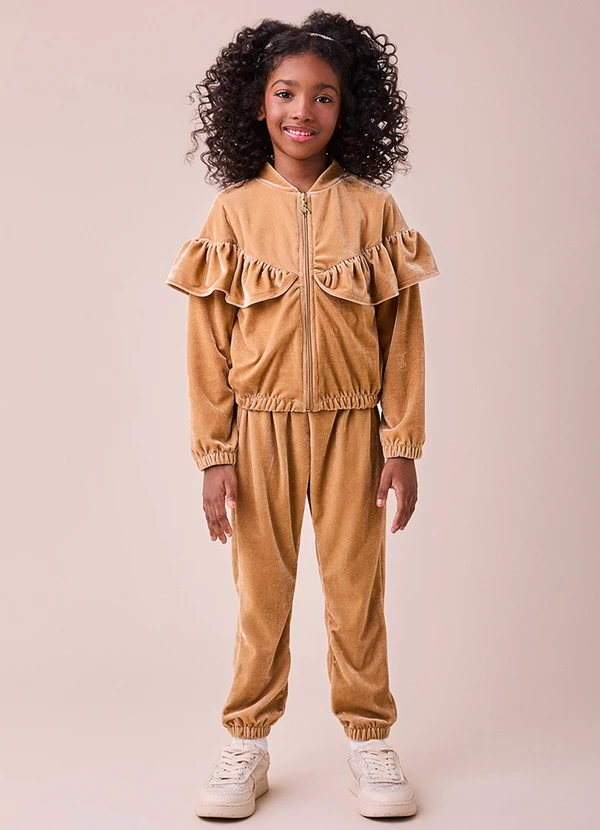 Momi - Conjunto de Veludo Alemão com Babado Bege