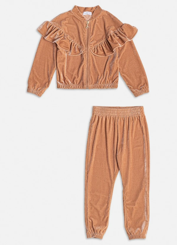 Momi - Conjunto de Veludo Alemão com Babado Bege 4