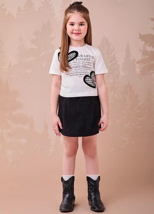 Momi - Conjunto de Veludo Cotelê com Corações Branco - MOMI