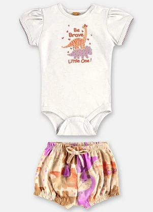 Up Baby - Conjunto Dino Bebê Menina Bege - UP BABY