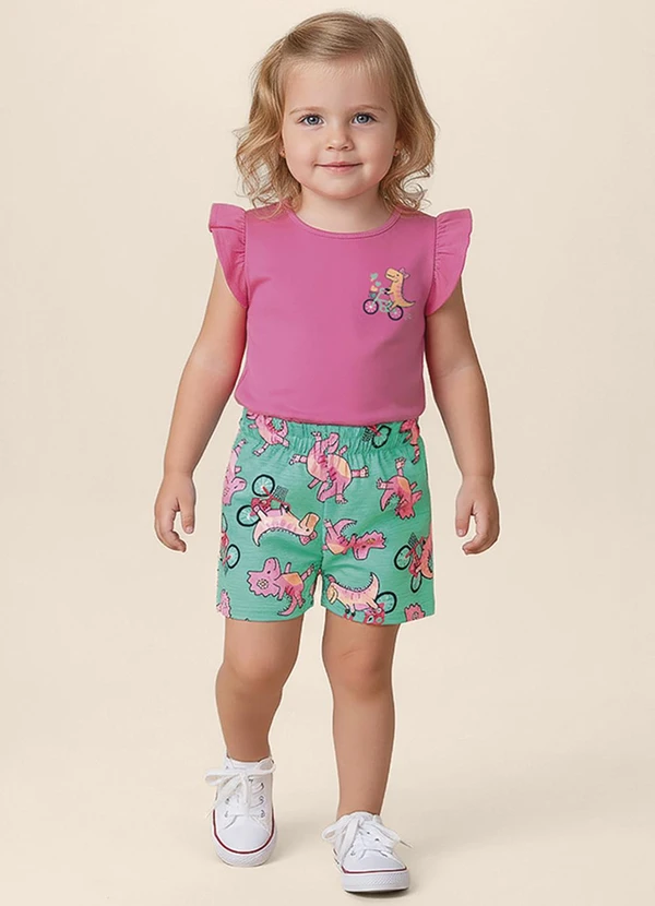 Malwee Kids - Conjunto Dino com Glitter Rosa