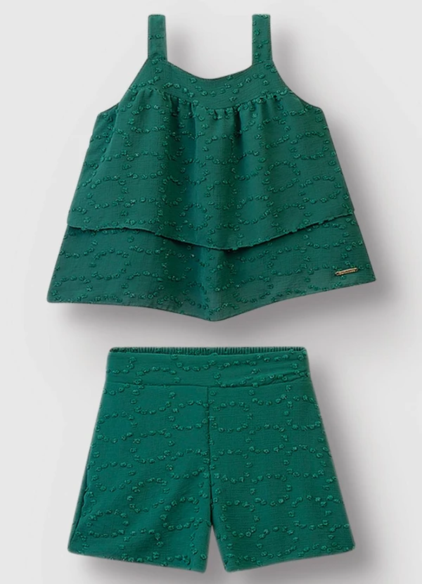 Carinhoso - Conjunto em Camadas Plumetis Brilho Verde Escuro 2