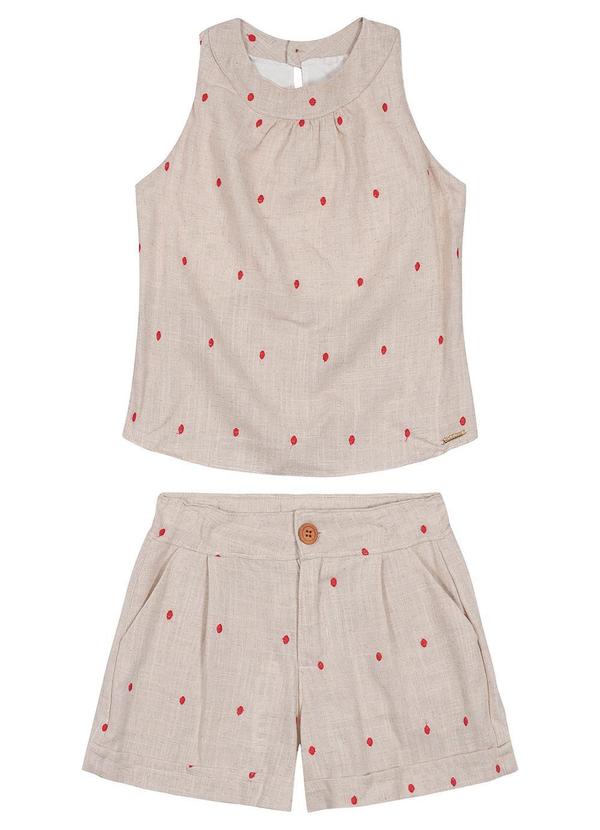 Carinhoso - Conjunto em Linho Bordado Menina Vermelho