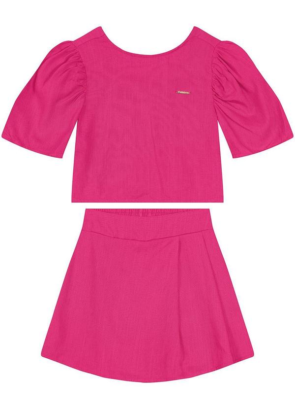 Carinhoso - Conjunto em Linho Menina Rosa Escuro