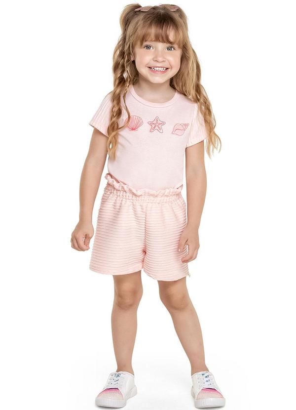 Alenice - Conjunto em Malha Plissada com Bordado Rosa