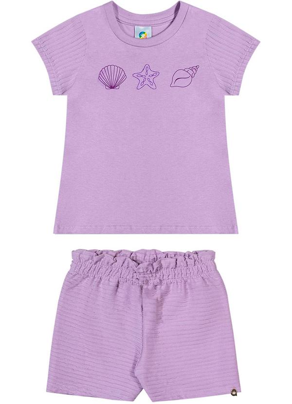 Alenice - Conjunto em Malha Plissada com Bordado Roxo