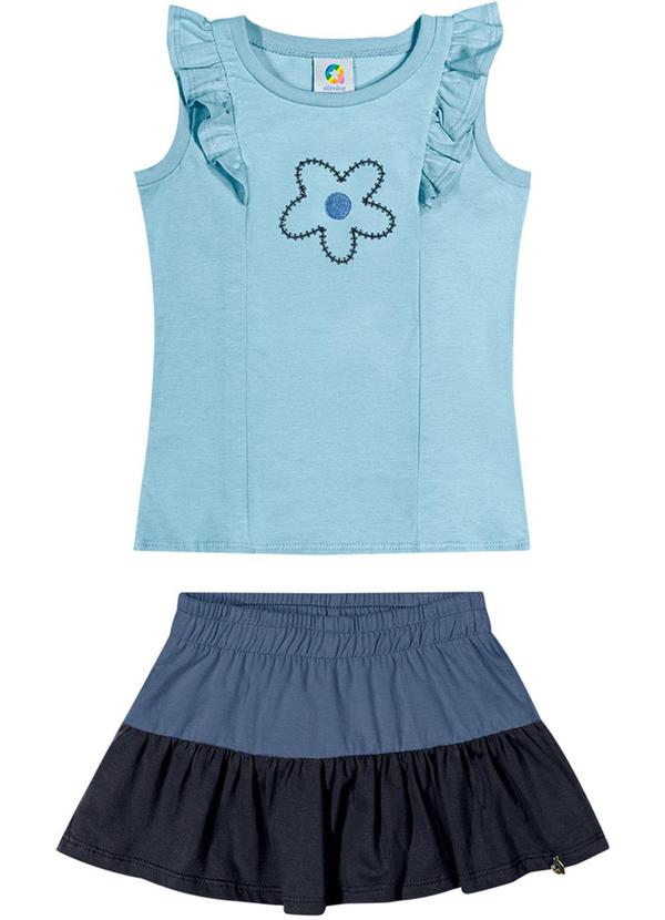 Alenice - Conjunto em Meia Malha com Bordado Menina Azul