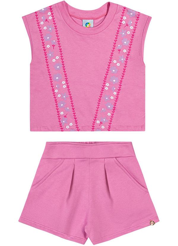 Alenice - Conjunto em Moletom com Estampa de Flores Rosa 2