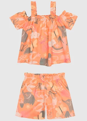 Malwee Kids - Conjunto em Viscolinho com Babados Laranja - MALWEE KIDS