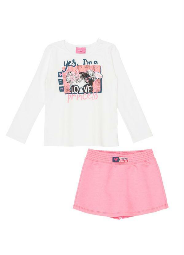 Momi - Conjunto Estampa Love Branco e Rosa