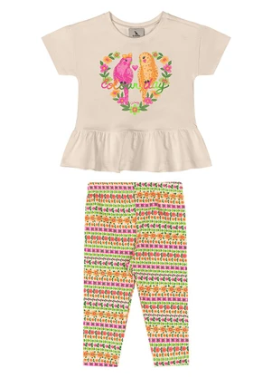 Quimby - Conjunto Estampado Blusa Calça Legging Bege - QUIMBY