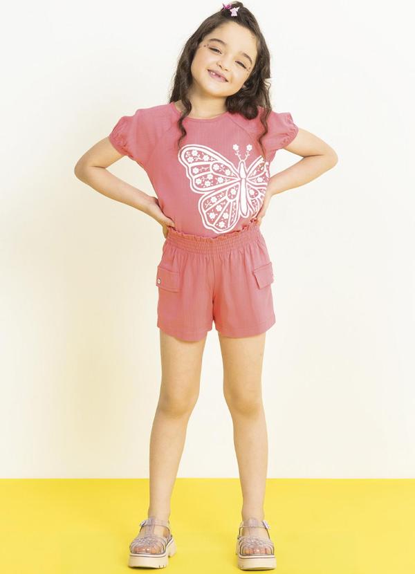 Cativa Kids - Conjunto Estampado com Puff e Glitter Rosa