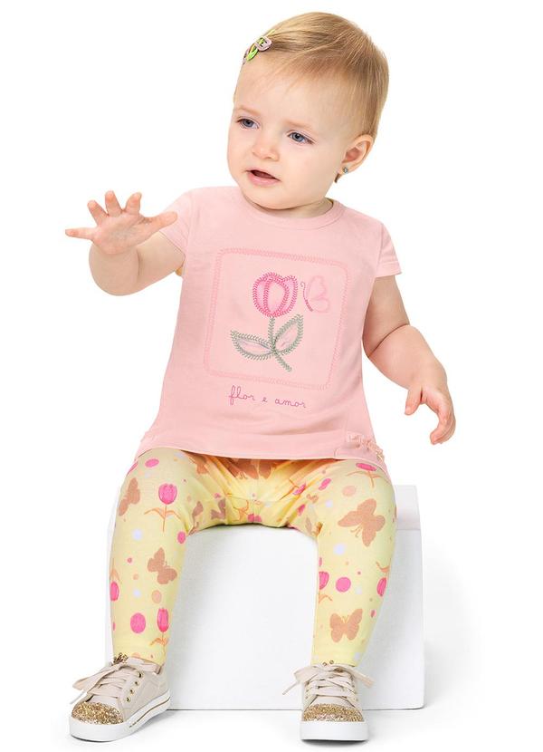 Alenice - Conjunto Estampado Flor Menina Rosa 