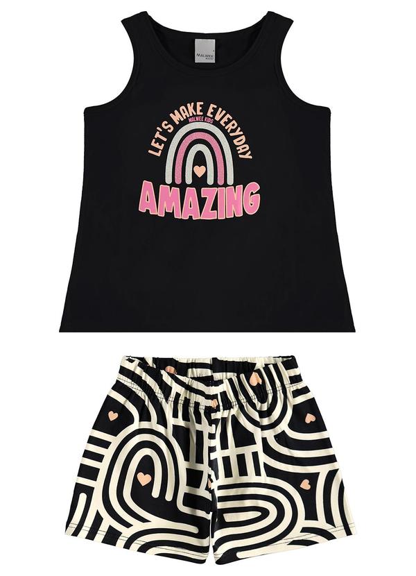 Malwee Kids - Conjunto Everyday Amazing com Glitter Preto