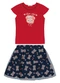 Trick Nick - Conjunto Feminino Blusa com Saia Bege - variação: Vermelho