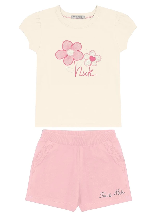 Trick Nick - Conjunto Feminino Blusa com Shorts Bege