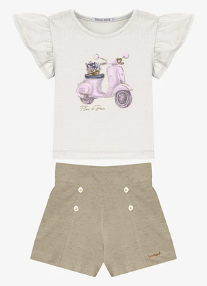 Trick Nick - Conjunto Feminino Blusa com Shorts Bege - TRICK NICK