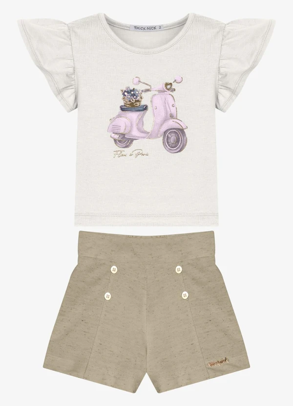 Trick Nick - Conjunto Feminino Blusa com Shorts Bege